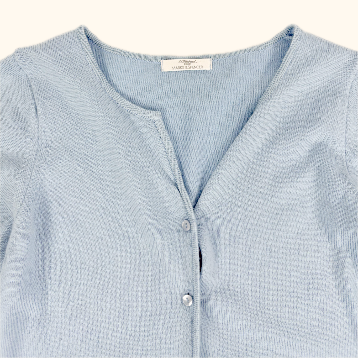 Vintage St Michael Cool Blue Merino Wool Blend Cardigan - Size 10 St Michael