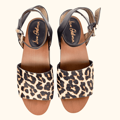 Sam Edelman Faux Fur Leopard Print Platform Wedge Sandals - Size 7 Sam Elderman