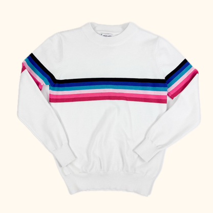 Minueto White Striped Fine Knit Jumper - Size Medium Minueto