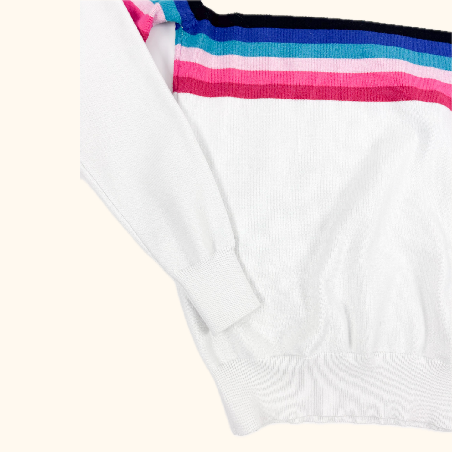 Minueto White Striped Fine Knit Jumper - Size Medium Minueto