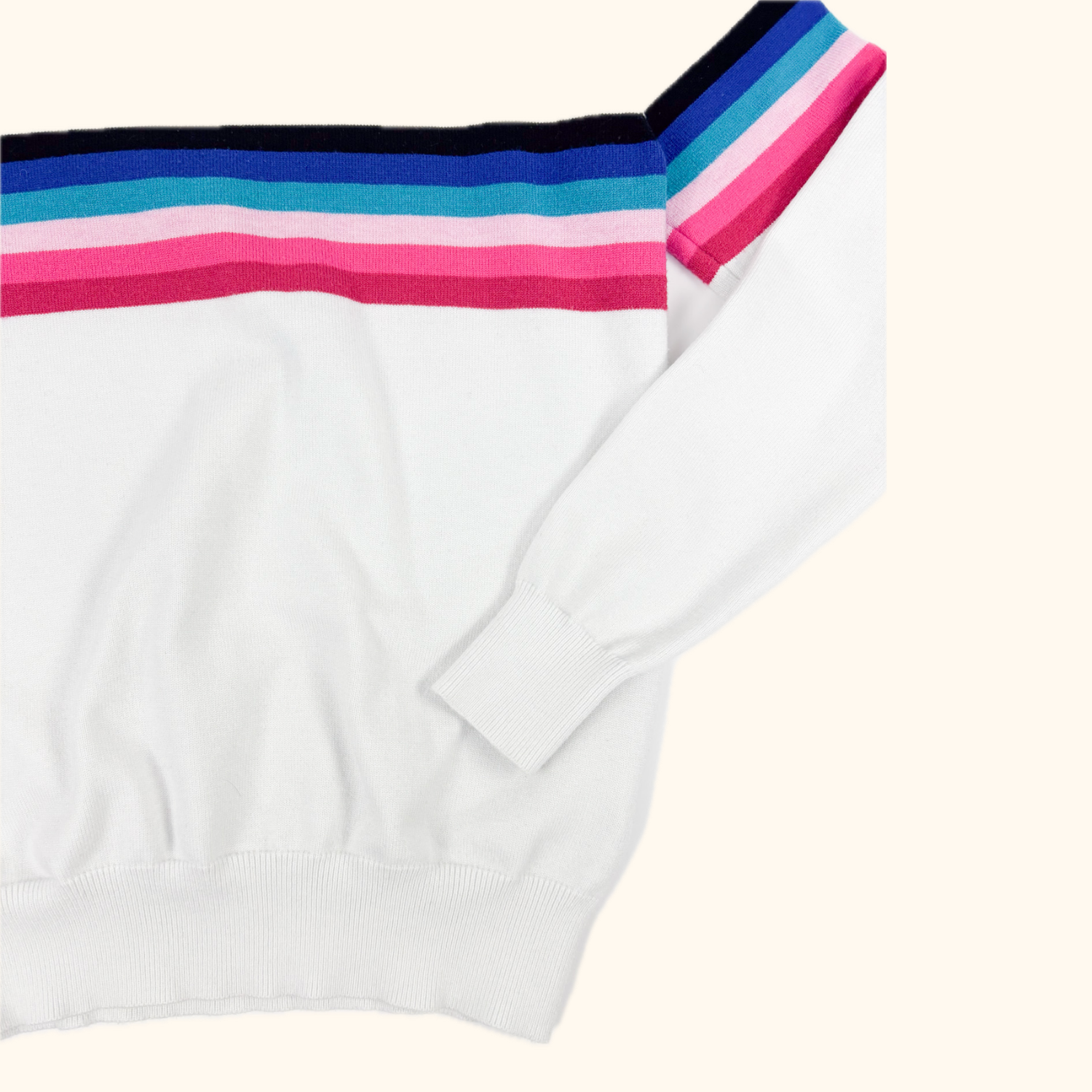 Minueto White Striped Fine Knit Jumper - Size Medium Minueto