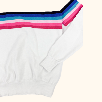 Minueto White Striped Fine Knit Jumper - Size Medium Minueto