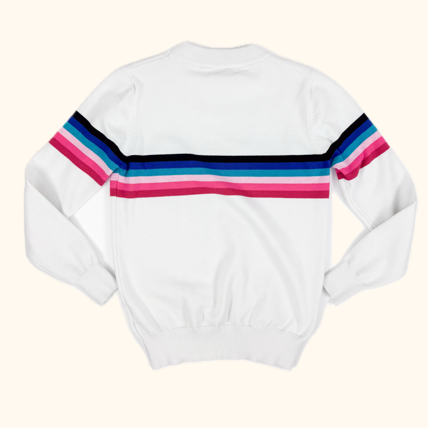 Minueto White Striped Fine Knit Jumper - Size Medium Minueto