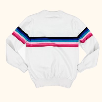 Minueto White Striped Fine Knit Jumper - Size Medium Minueto