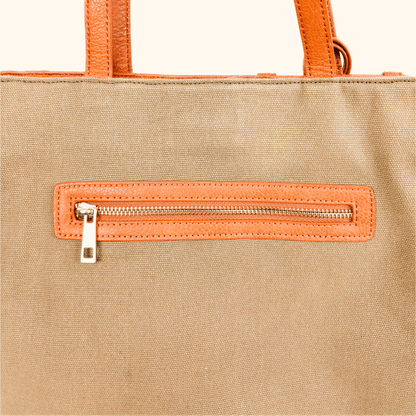 Sole Society Canvas Leather Brown Shopper Tote Bag Sole Society