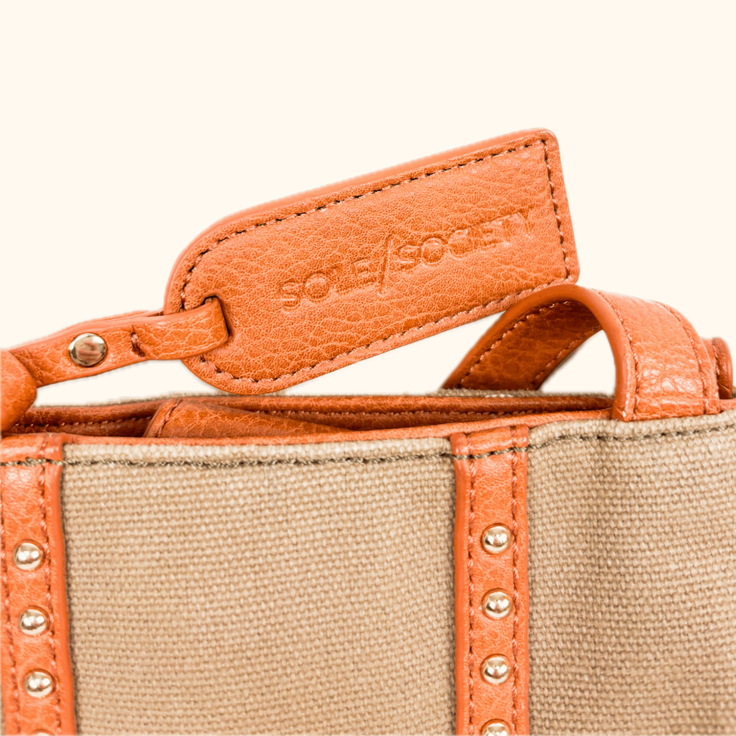 Sole Society Canvas Leather Brown Shopper Tote Bag Sole Society