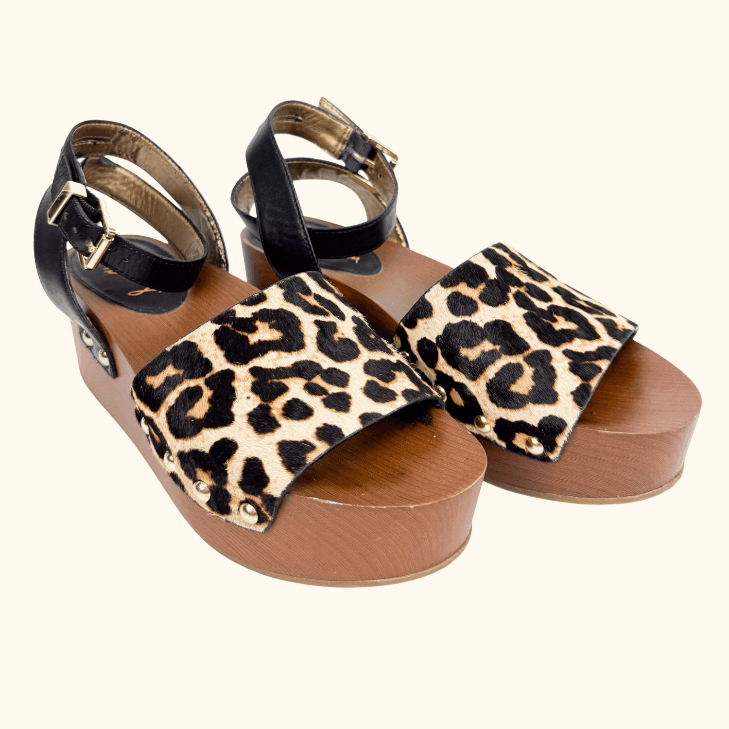 Sam Edelman Faux Fur Leopard Print Platform Wedge Sandals - Size 7 Sam Elderman