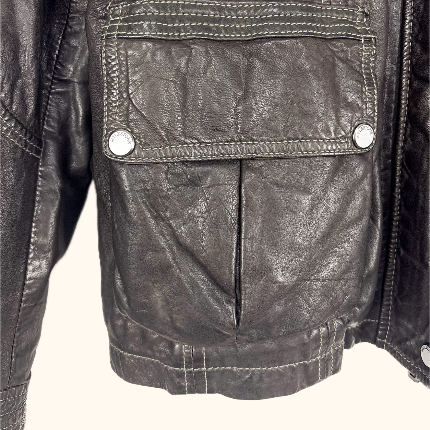 Milestone Hooded Leather Biker Jacket - Size Small Milestone