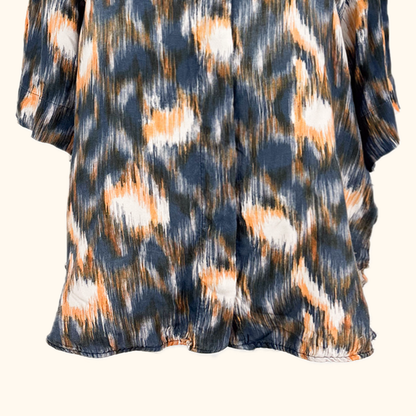Cos Abstract Pattern Navy Orange Short Sleeve Blouse - Size 10 Cos