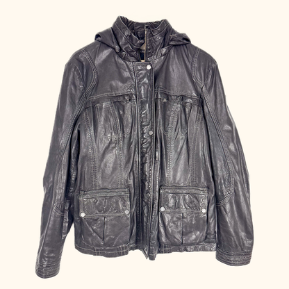 Milestone Hooded Leather Biker Jacket - Size Small Milestone