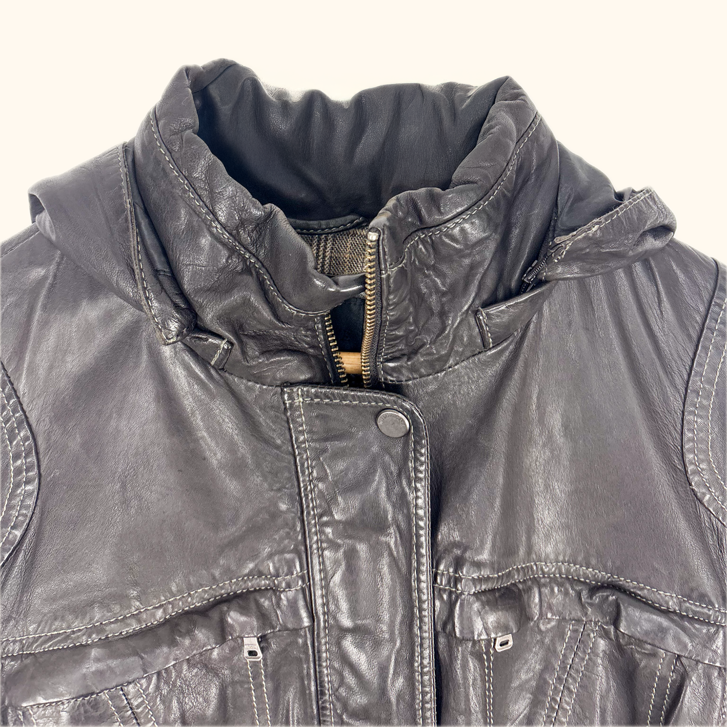 Milestone Hooded Leather Biker Jacket - Size Small Milestone