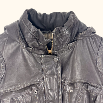 Milestone Hooded Leather Biker Jacket - Size Small Milestone