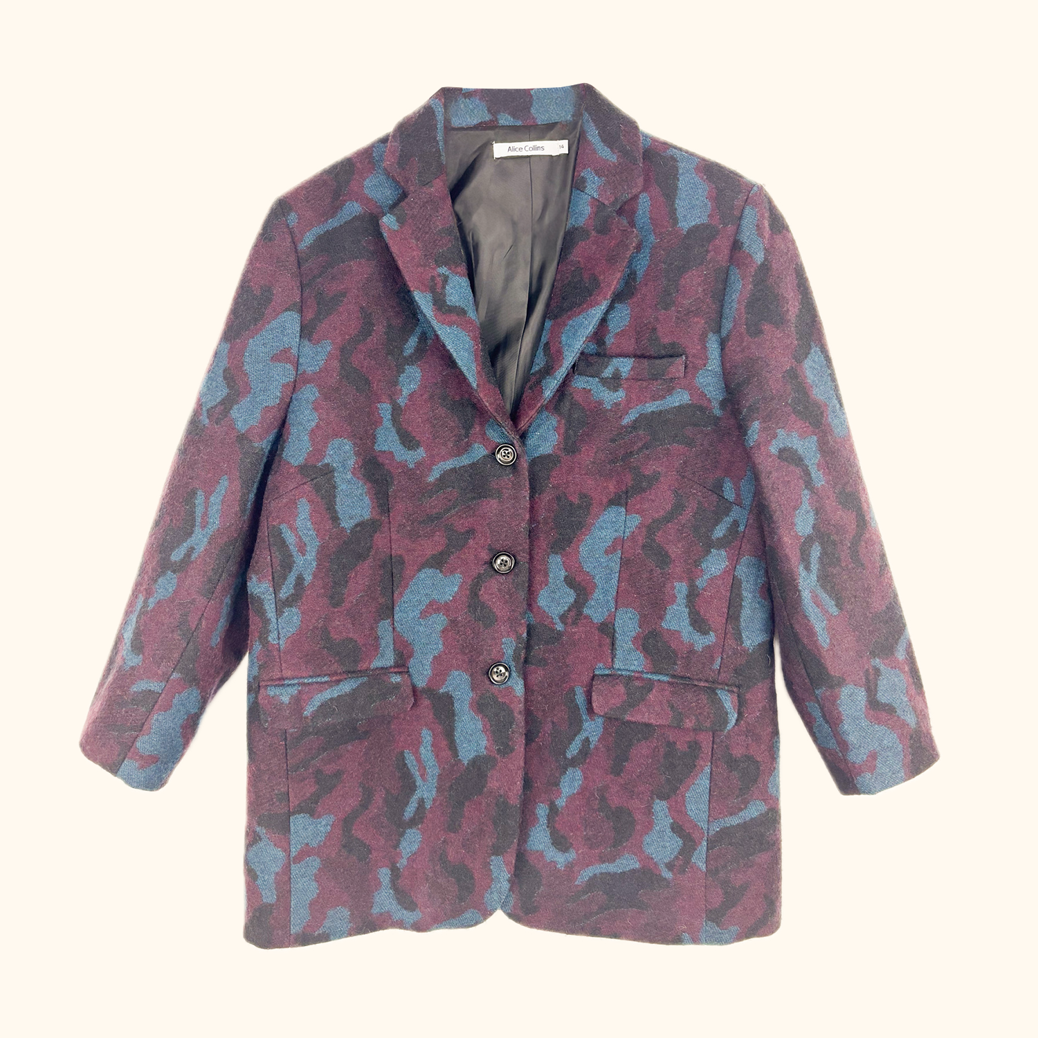 Alice Collins Burgundy Camo Wool Blend Blazer - Size 14 Alice Collins