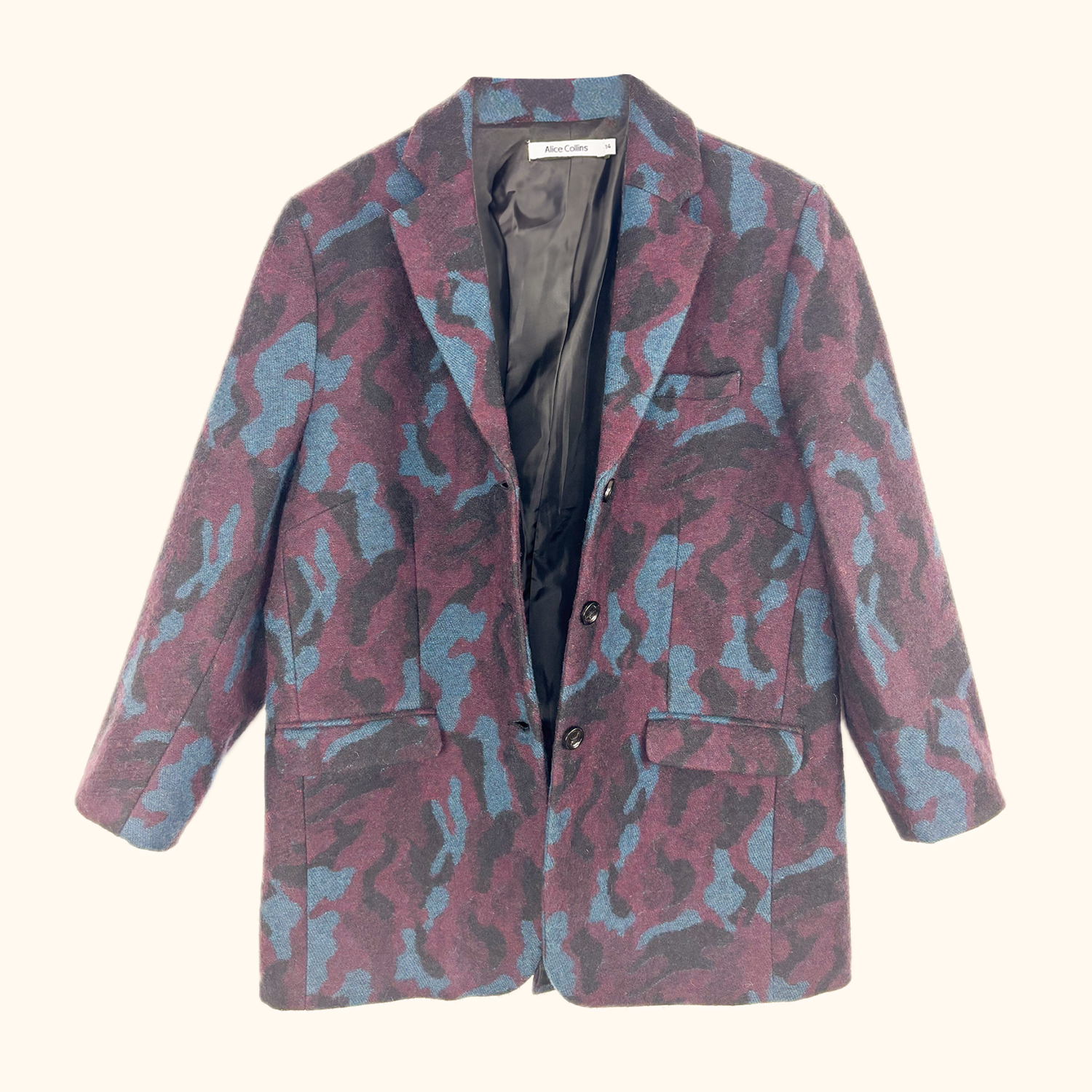 Alice Collins Burgundy Camo Wool Blend Blazer - Size 14 Alice Collins