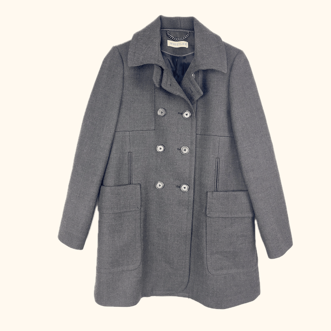 Whistles Charcoal Grey Mid-Length Peacoat - Size 10 Whistles