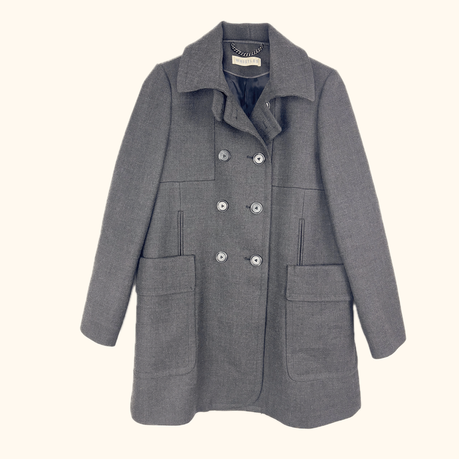Whistles Charcoal Grey Mid-Length Peacoat - Size 10 Whistles