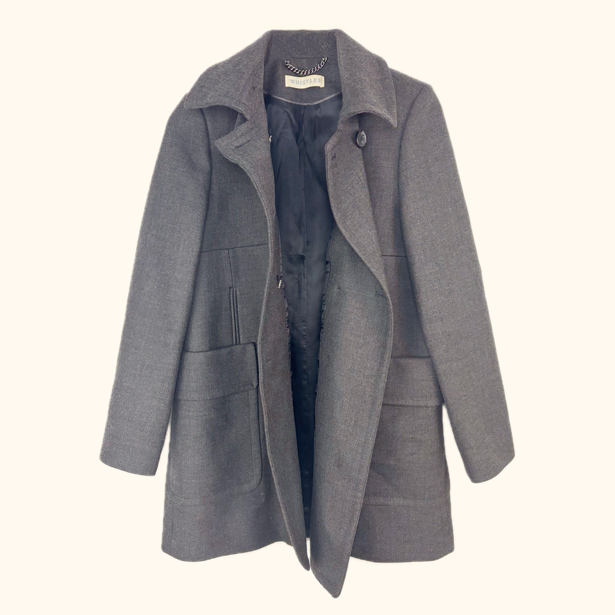 Whistles Charcoal Grey Mid-Length Peacoat - Size 10