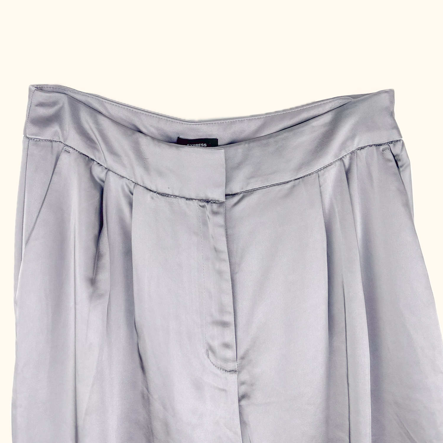 Express Wide Leg Satin Grey Tailored Trousers - Size 8S -  - Jeans &amp; Trousers