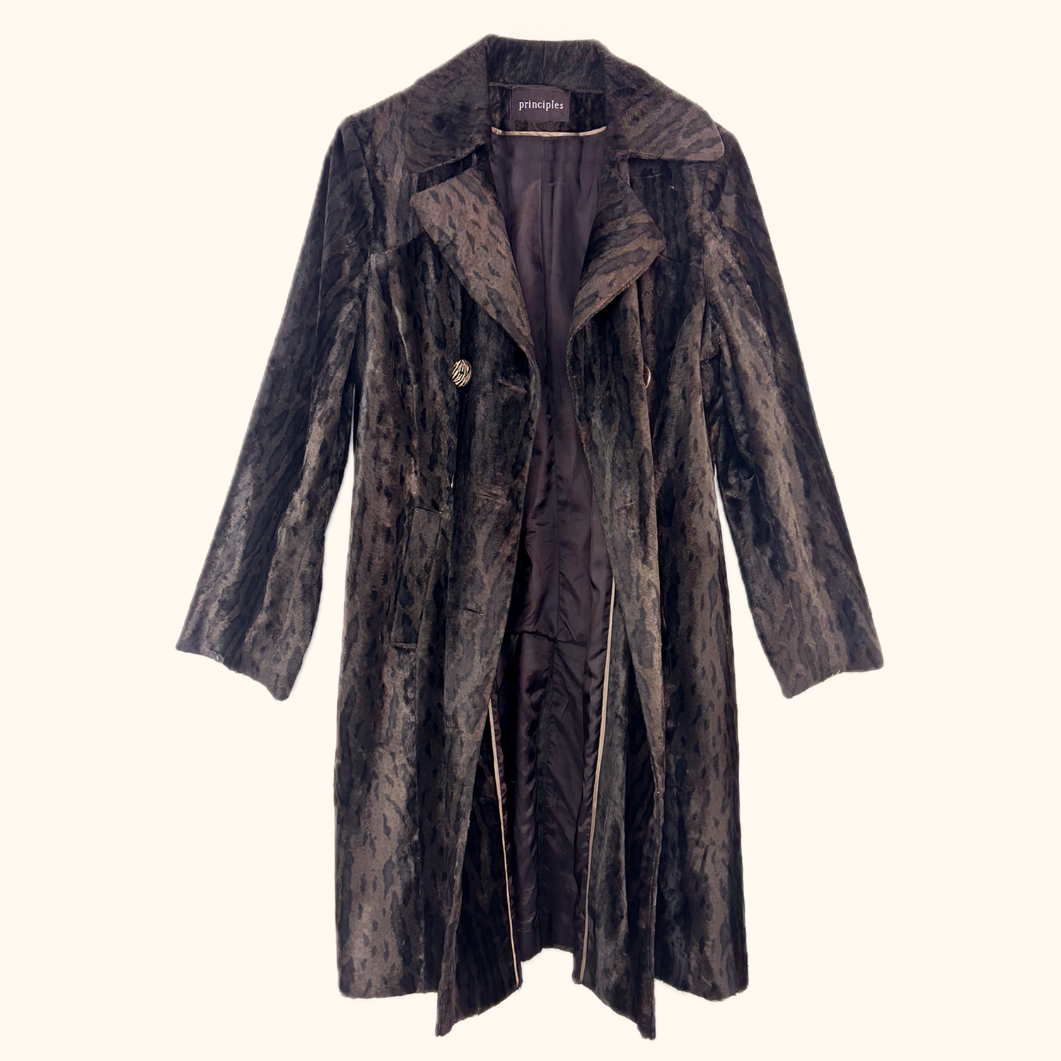 Principles Brown Leopard Print Textured Coat - Size 16 Principles