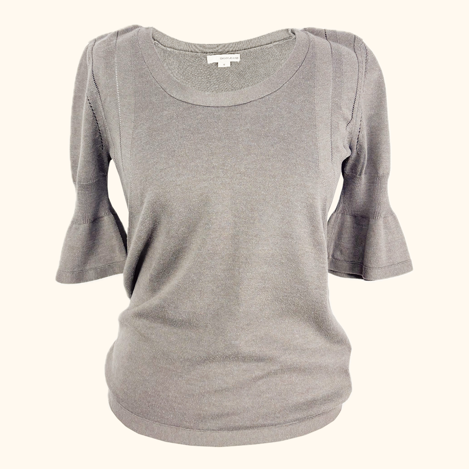 DKNY Mid Brown 100% Puff Sleeve Top - Size Medium DKNY