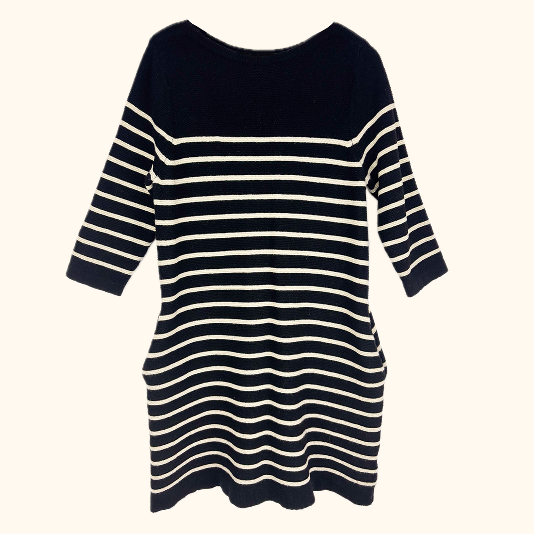 Joanie Black Stripe Knitted Wool Blend Dress - Size Medium Joanie