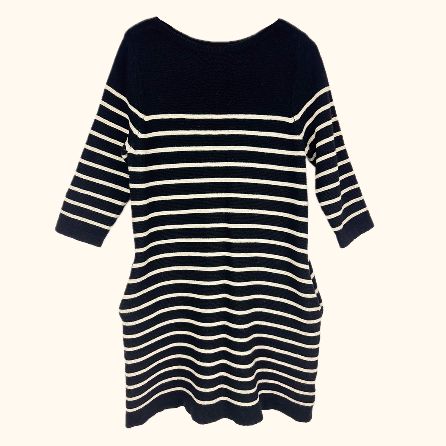 Joanie Black Stripe Knitted Wool Blend Dress - Size Medium Joanie