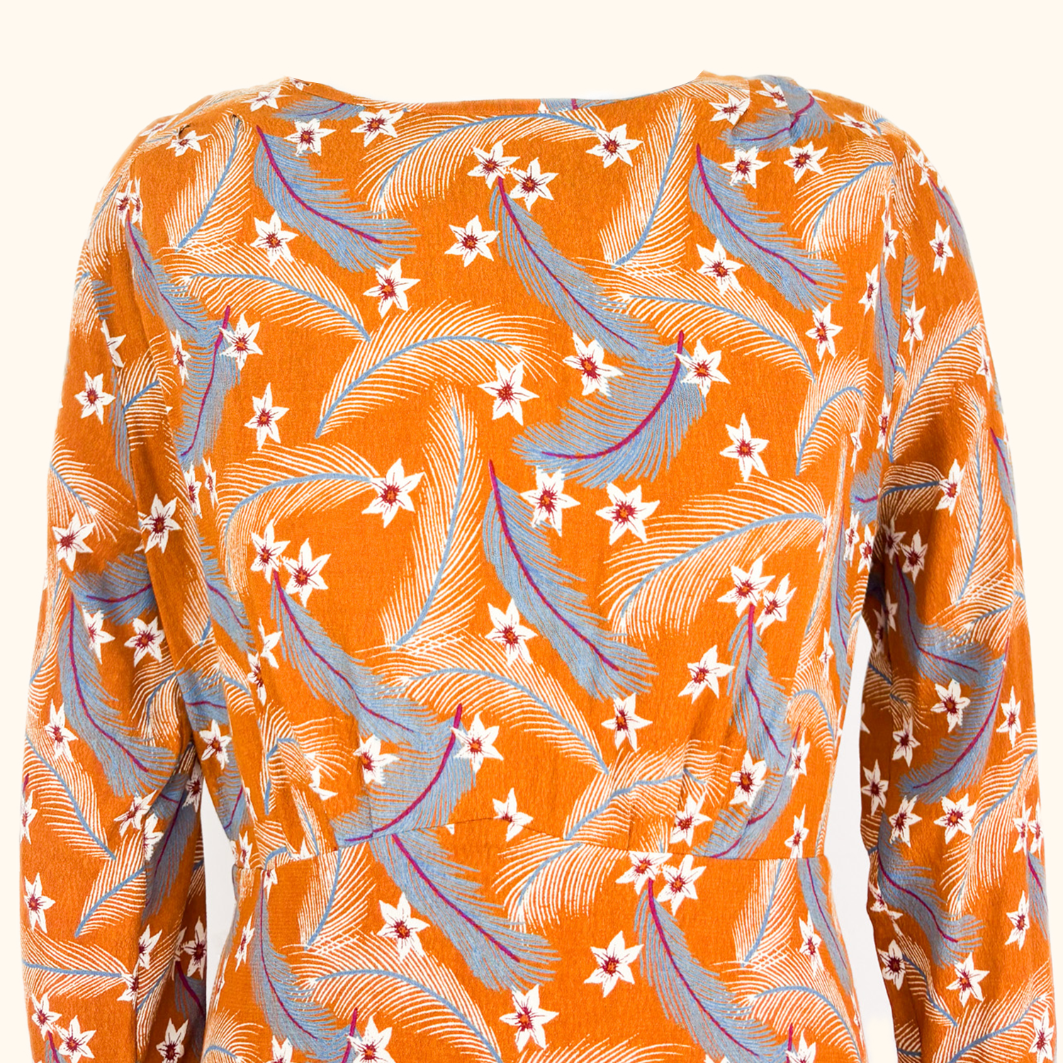 &amp; Other Stories Burnt Orange Feather Floral Patterned Dress - Size 14 &amp; Other Stories