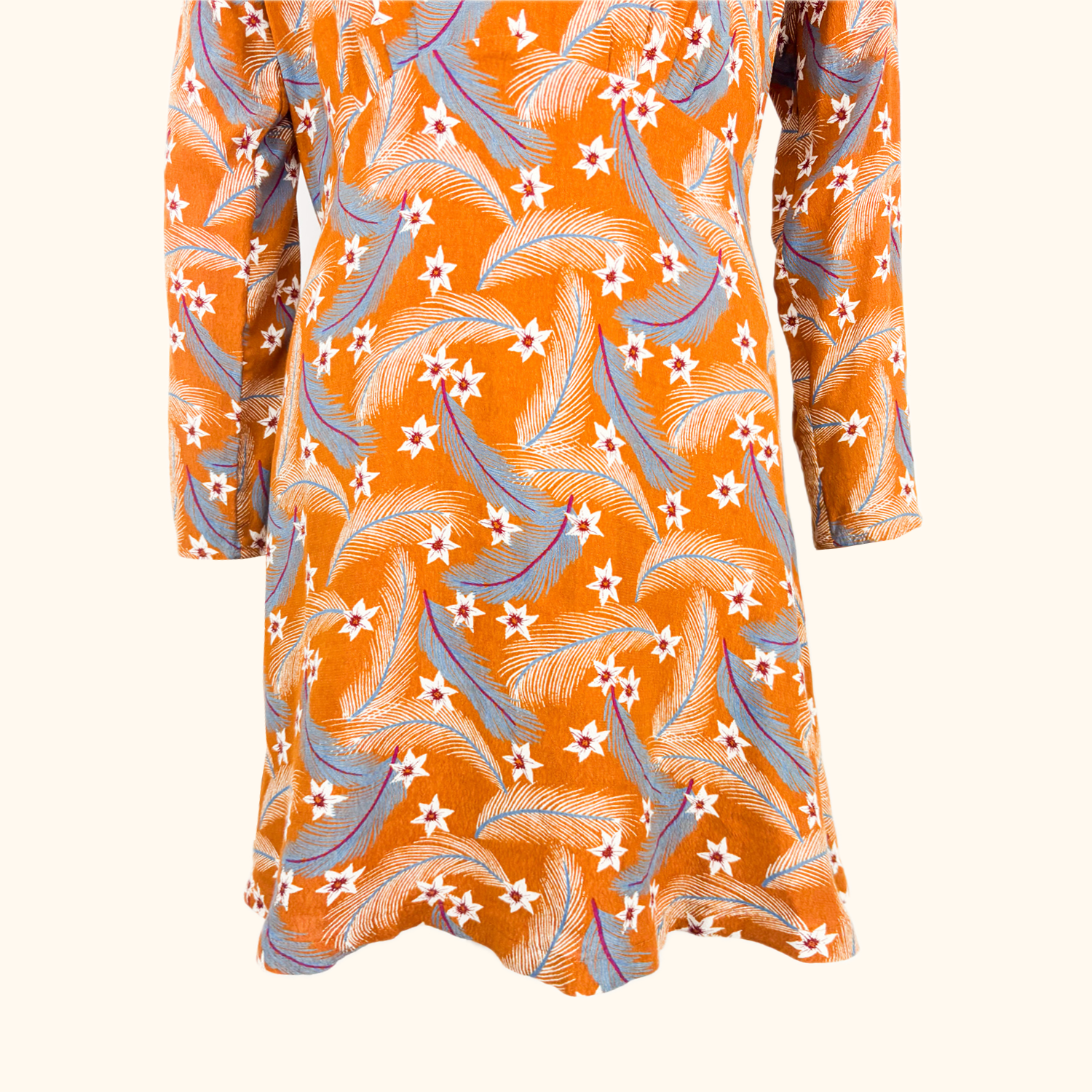 &amp; Other Stories Burnt Orange Feather Floral Patterned Dress - Size 14 &amp; Other Stories