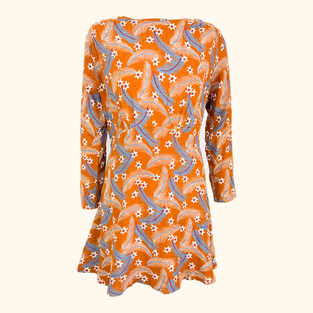 &amp; Other Stories Burnt Orange Feather Floral Patterned Dress - Size 14 &amp; Other Stories