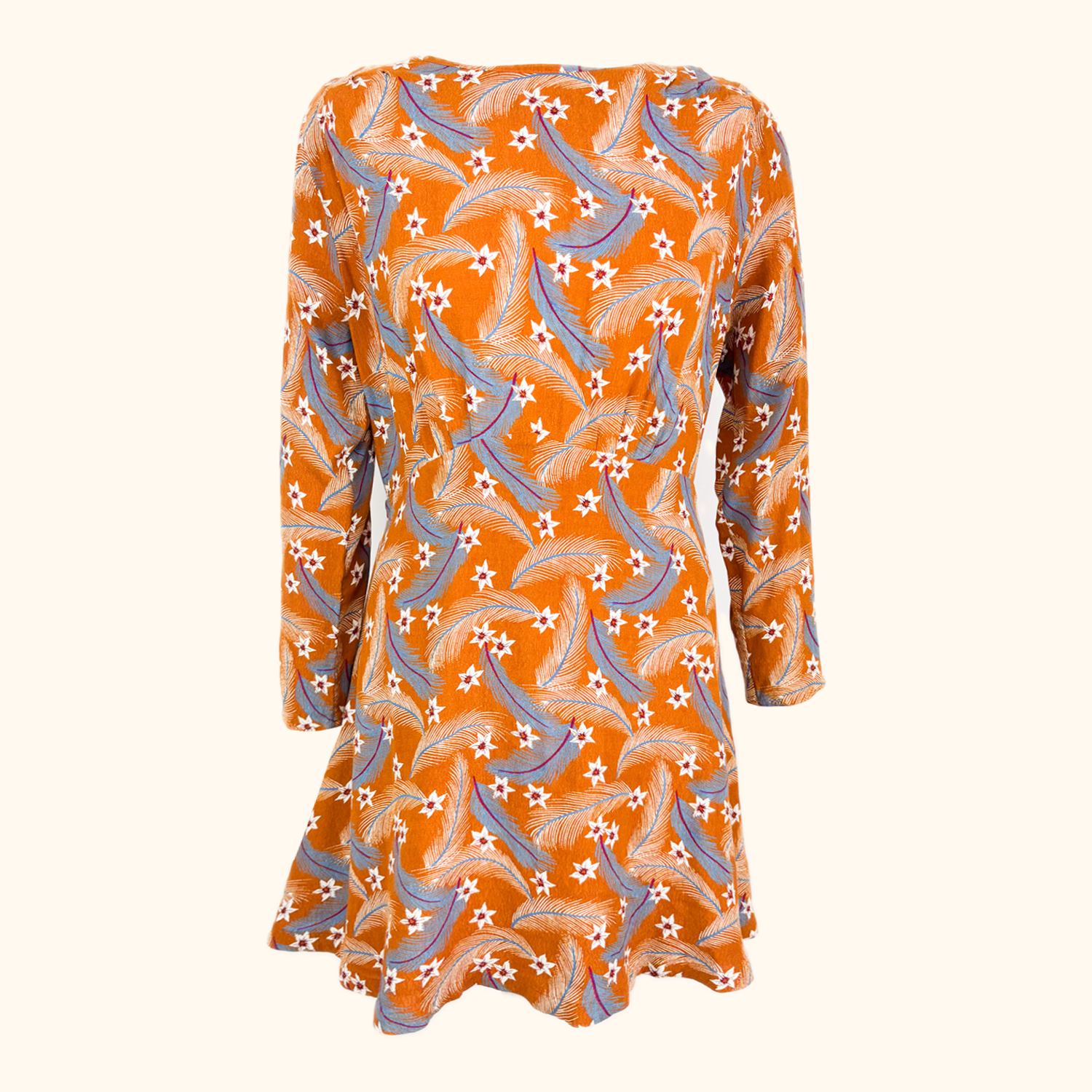 &amp; Other Stories Burnt Orange Feather Floral Patterned Dress - Size 14 &amp; Other Stories