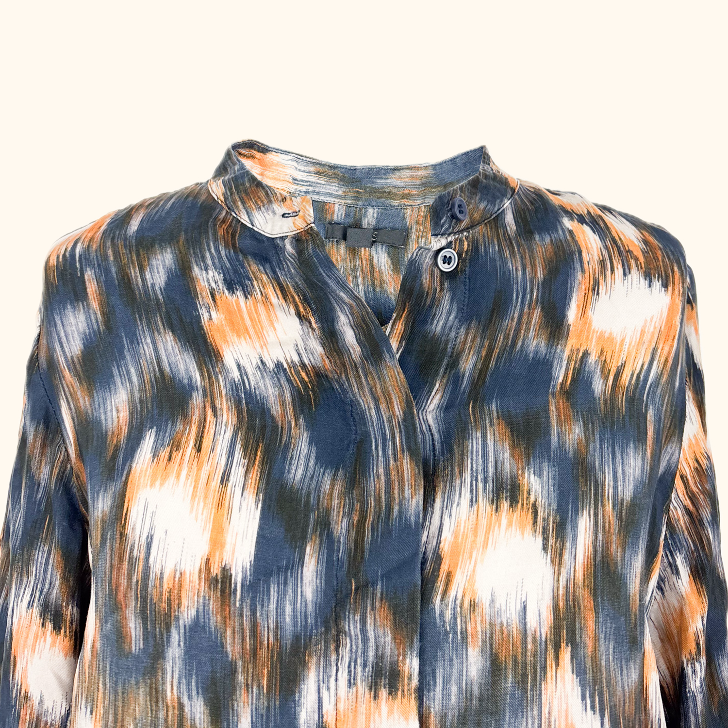 Cos Abstract Pattern Navy Orange Short Sleeve Blouse - Size 10 Cos