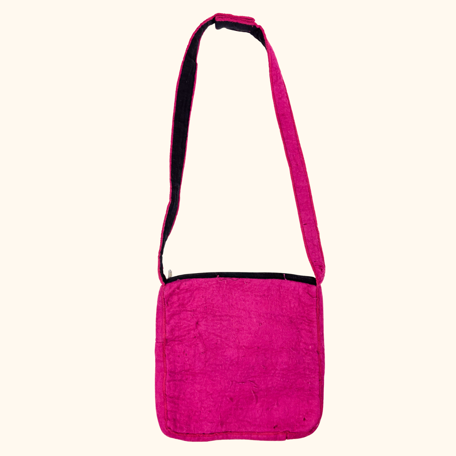 Nepal 100% Wool Felt Pink Boho Crossbody Bag -  - Bags