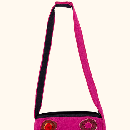 Nepal 100% Wool Felt Pink Boho Crossbody Bag -  - Bags