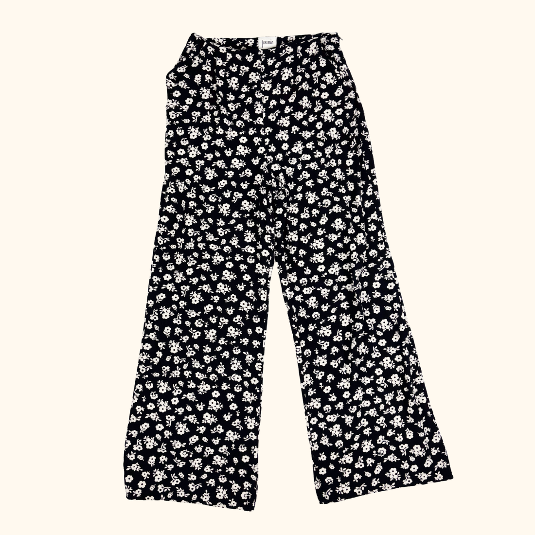 Joanie Black Floral Wide Leg Retro Style Trousers - Size XS Joanie