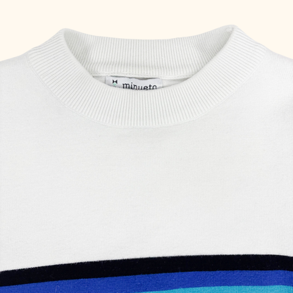 Minueto White Striped Fine Knit Jumper - Size Medium Minueto