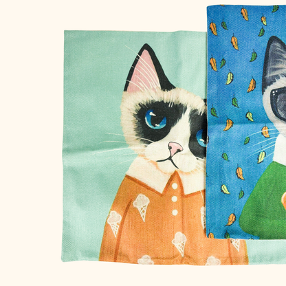 Novelty Cartoon Cat Square Cushion Covers 45cm x 45cm Sunshine Thrift