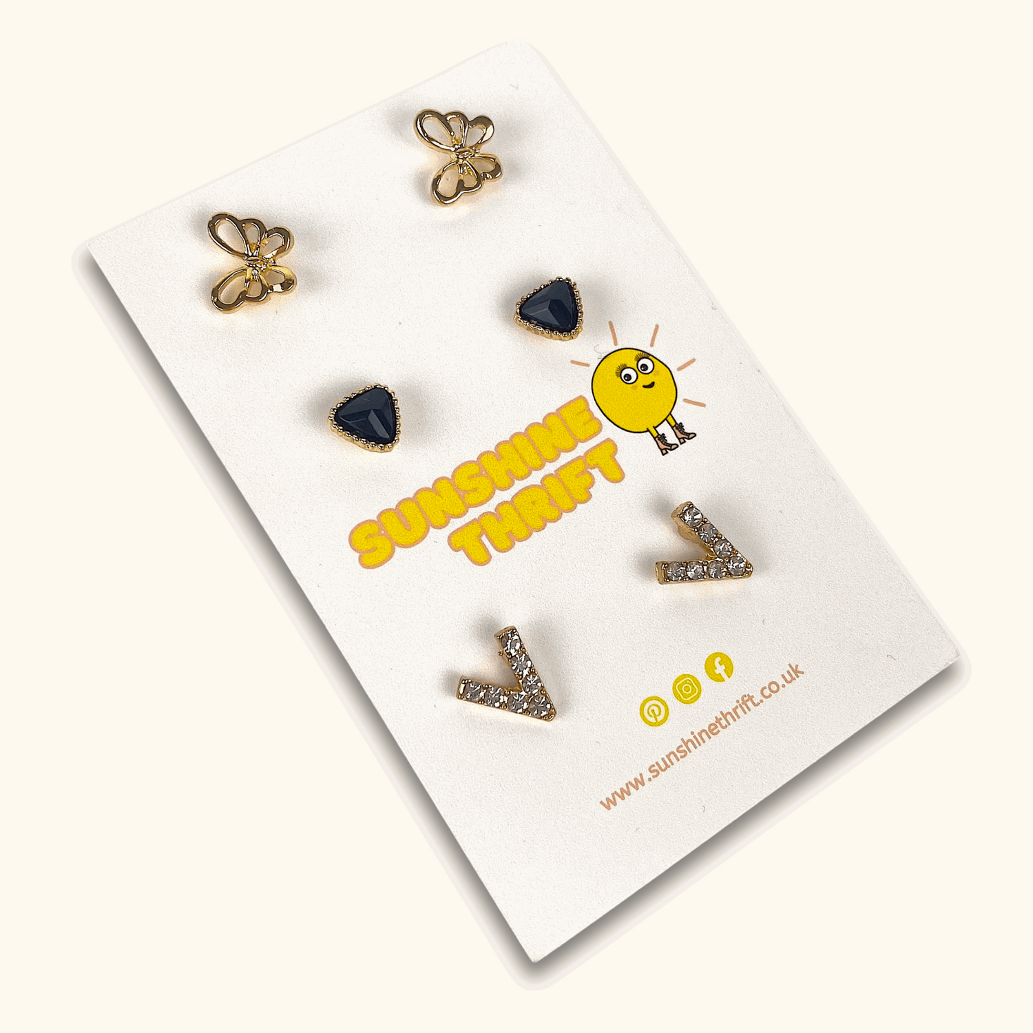 Black and Gold Stud Earrings - Pack of Three - Sunshine Thrift - Jewellery