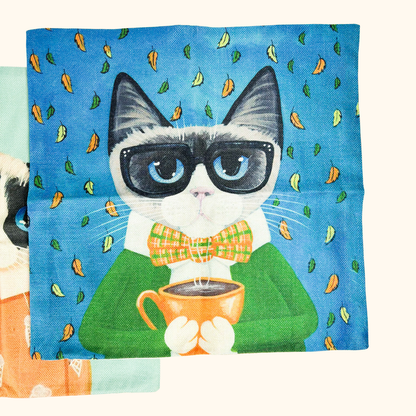 Novelty Cartoon Cat Square Cushion Covers 45cm x 45cm Sunshine Thrift