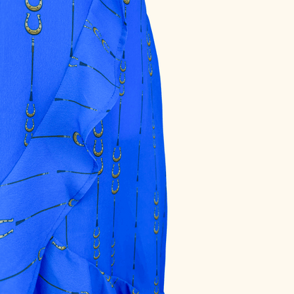 Sosandar Blue Horse Shoe Ruffle Midi Skirt - Size 10