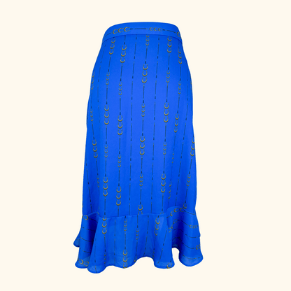 Sosandar Blue Horse Shoe Ruffle Midi Skirt - Size 10
