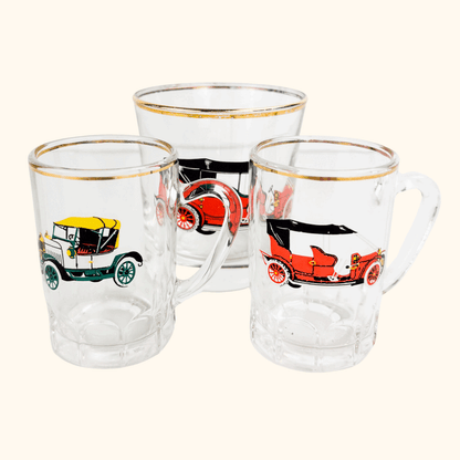 Vintage 1950s Classic Car Tumbler Glass and Shot Glass Set -  - Glassware
