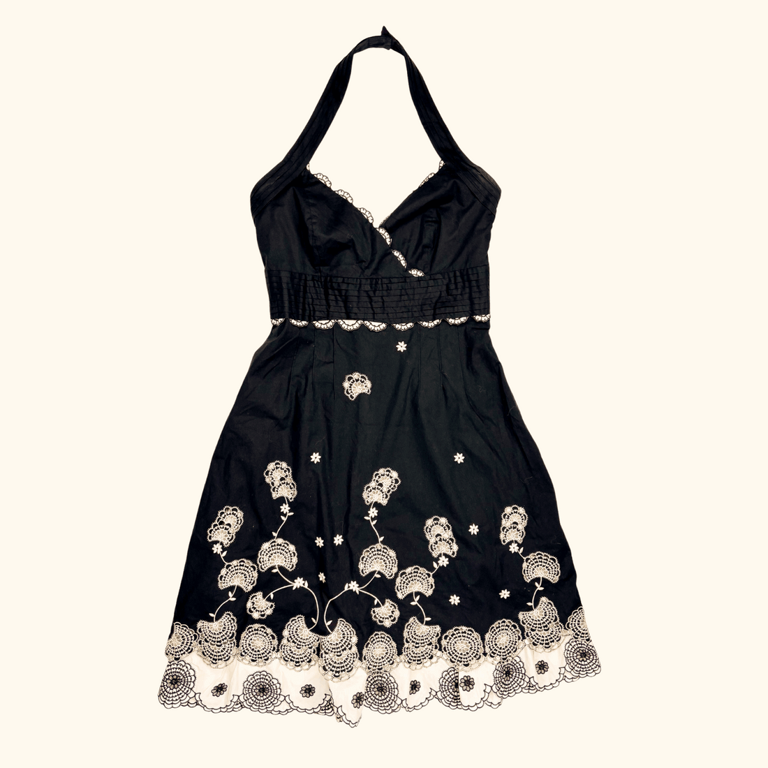Karen Millen Black Halter Neck Dress Floral Embroidery - Size 10 Karen Millen