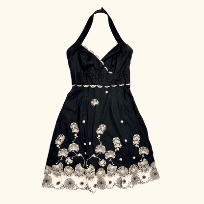 Karen Millen Black Halter Neck Dress Floral Embroidery - Size 10 Karen Millen