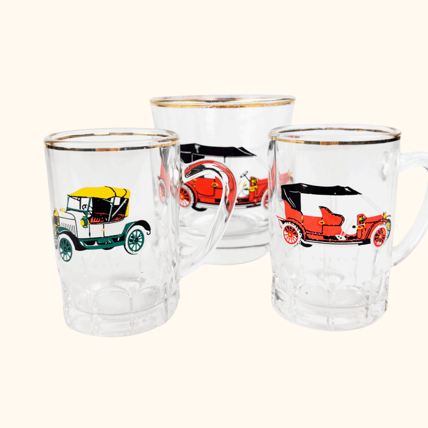 Vintage 1950s Classic Car Tumbler Glass and Shot Glass Set -  - Glassware