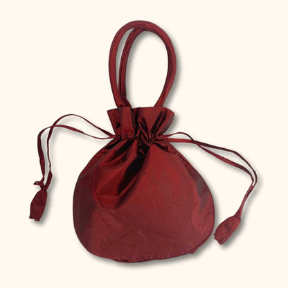 Drawstring Floral Bag Dark Red - Sunshine Thrift - Bags