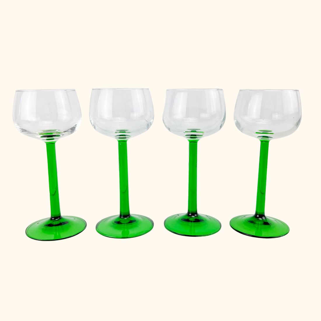 Vintage Luminarc French Green Straight Stem Wine Glasses Set of 4 Luminarc