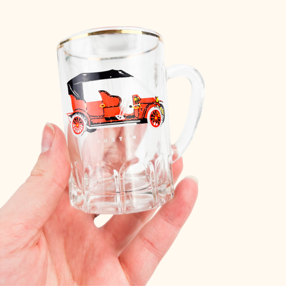 Vintage 1950s Classic Car Tumbler Glass and Shot Glass Set Sunshine Thrift