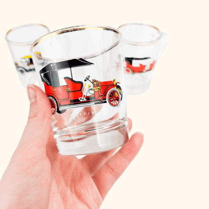Vintage 1950s Classic Car Tumbler Glass and Shot Glass Set -  - Glassware