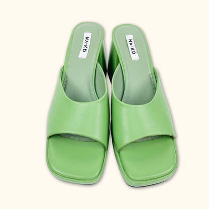 Na-kd Green Block Platform Heels - Size 8
