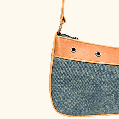 Brown Belt Blue Denim Shoulder Bag Sunshine Thrift